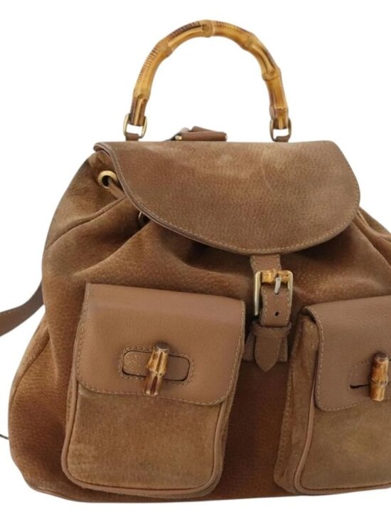 GUCCI Bamboo Backpack Suede Brown Gold 003 2058 0016 Auth LNZ352 main image 9